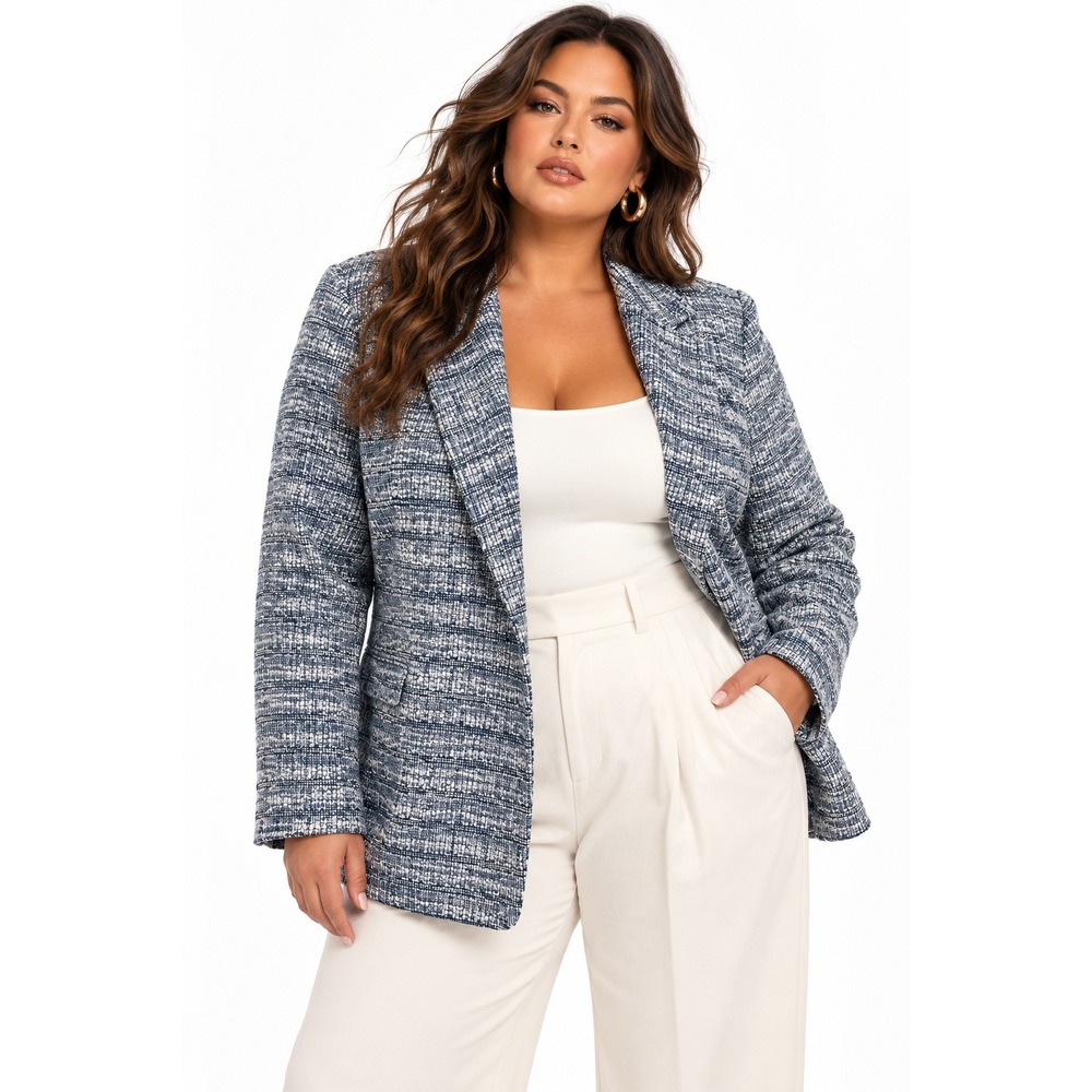 Skies Are Blue Curvy Minyonette Knit Jacquard Blazer Blue 2X NWT